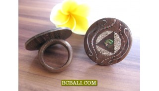 Black Wooden Ethnic Finger Rings Motif Carved